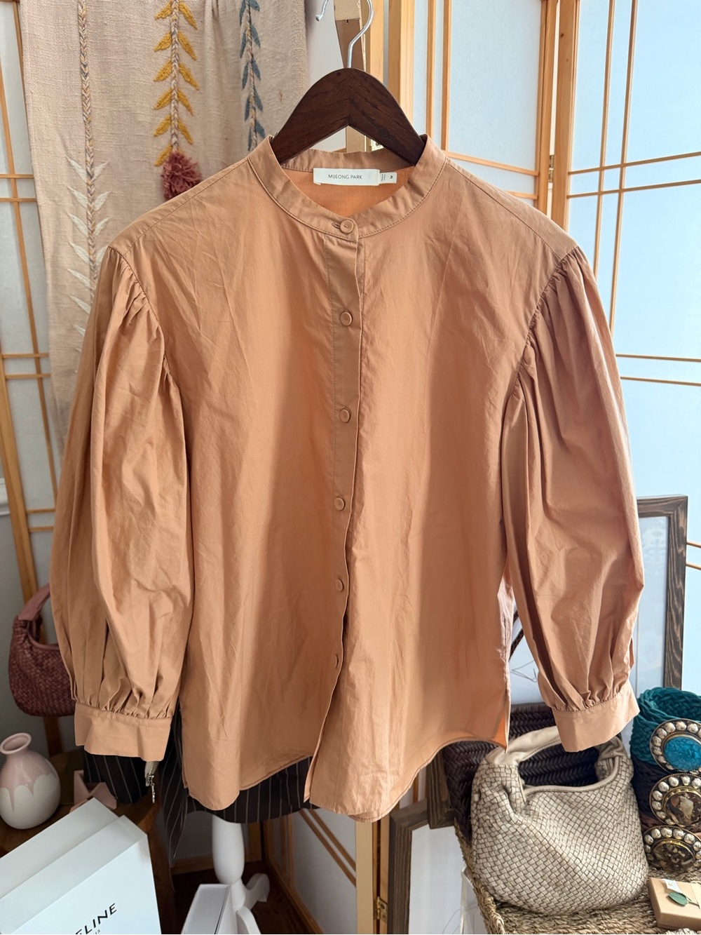 MIJEONG PARK Puff Sleeve Cotton Blouse Dusty Peach Size M
